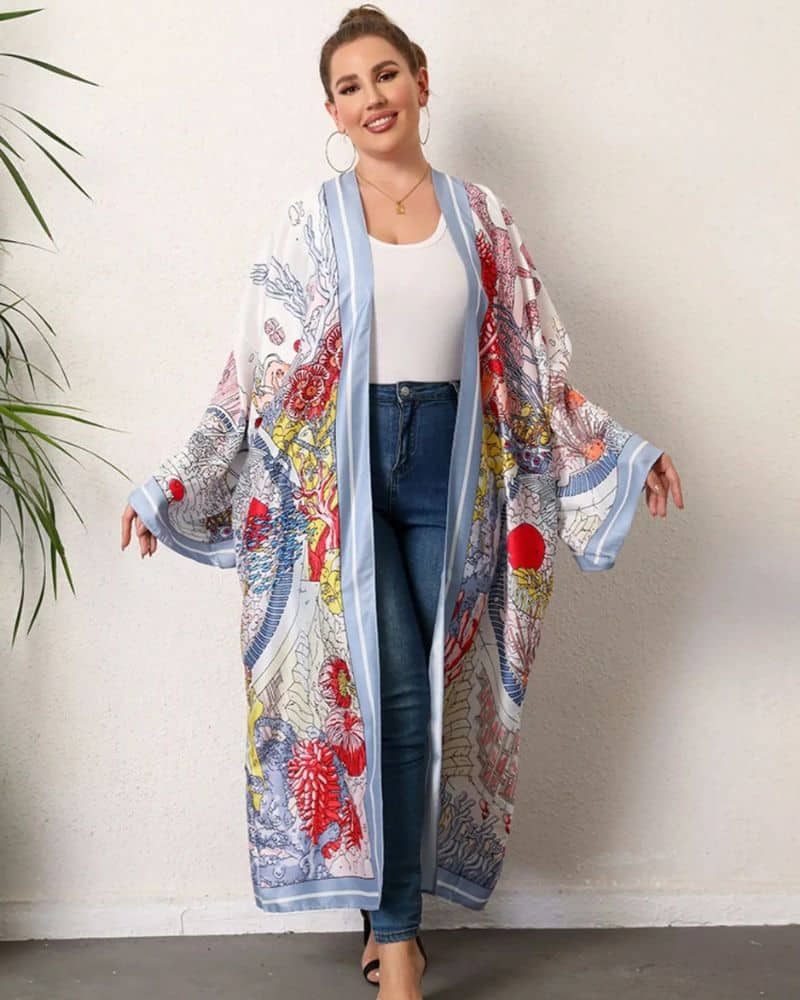 Women's Kimono with Ocean - Inspired Print in Colors