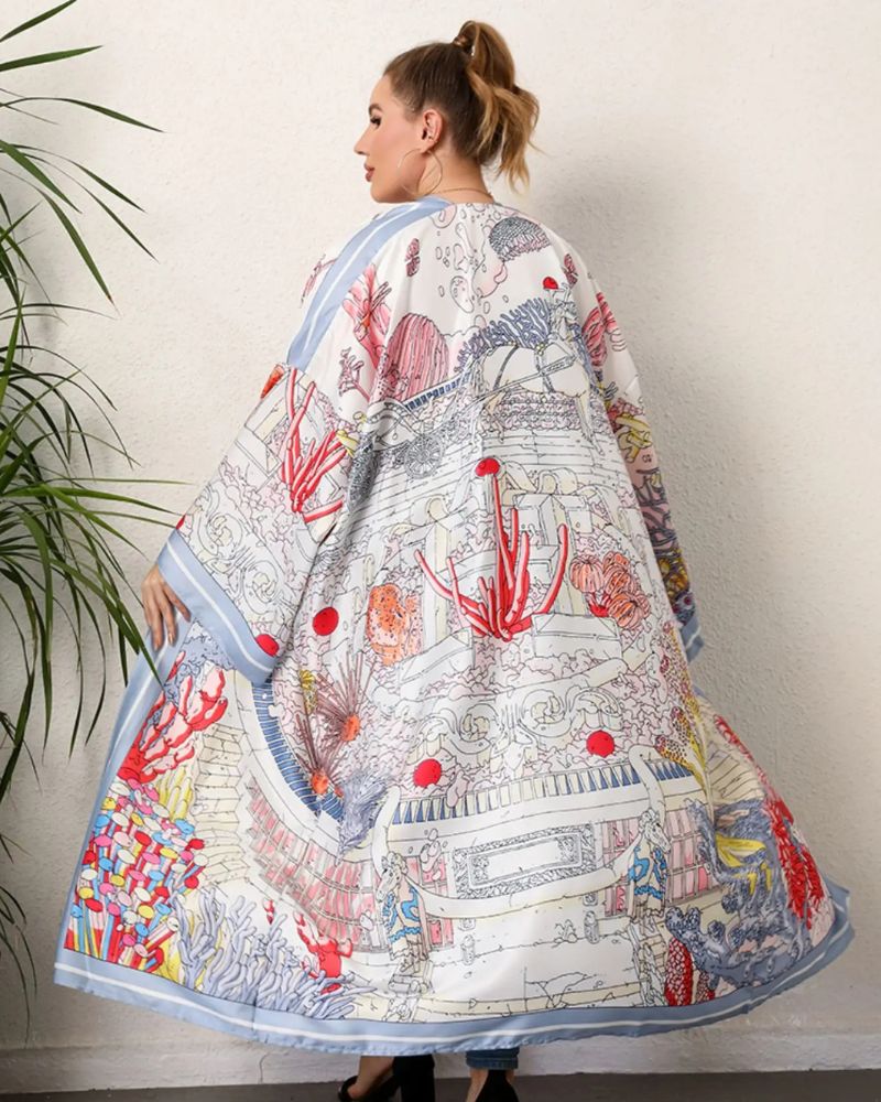 Women's kimono with ocean - Inspired Print in Colors - Image 3