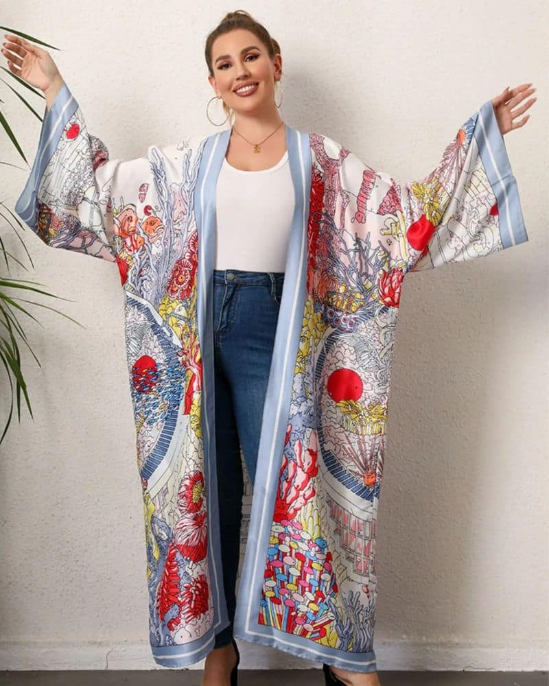 Women's kimono with ocean - Inspired Print in Colors - Image 4