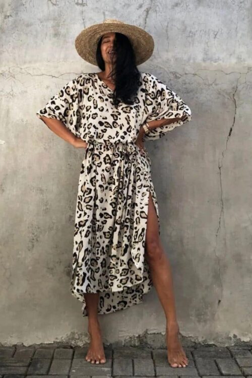 Women's Kimono Leopard Print Beige