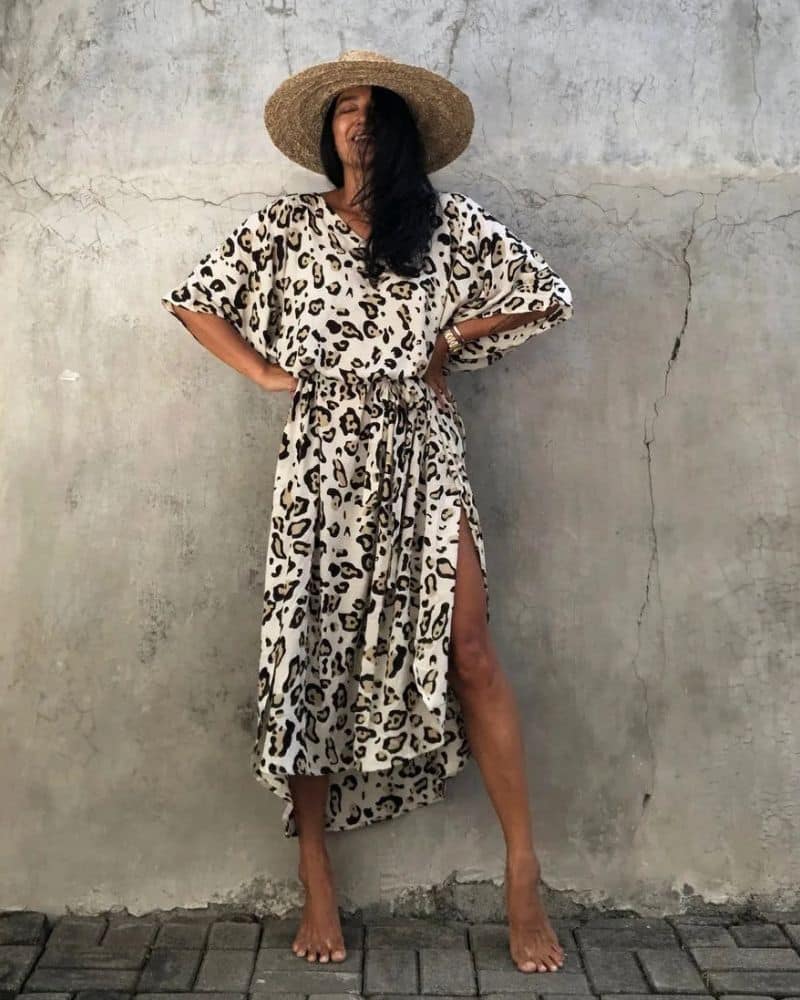 Women's Kimono Leopard Print Beige