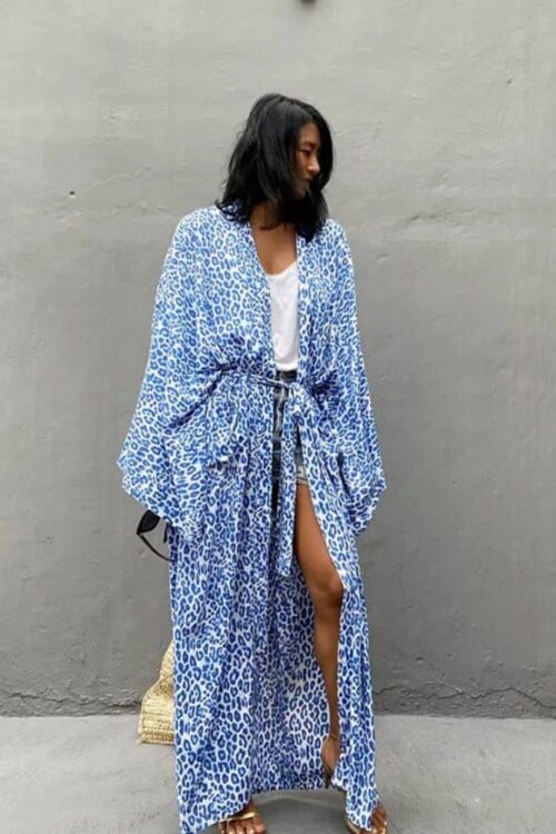 Women's Kimono with Leopard Print Blue