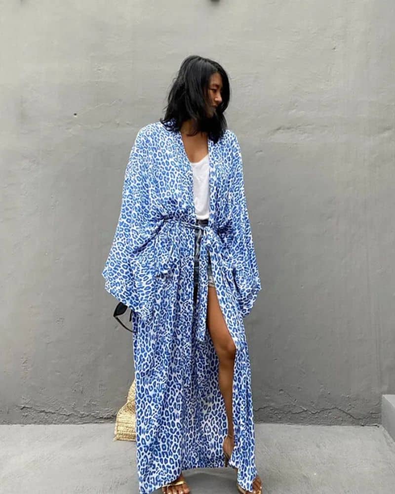 Women's Kimono with Leopard Print Blue