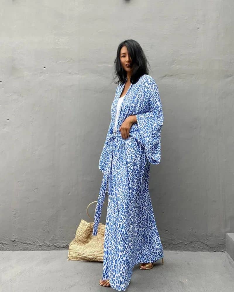 Women's Kimono with Leopard Print Blue - Image 2