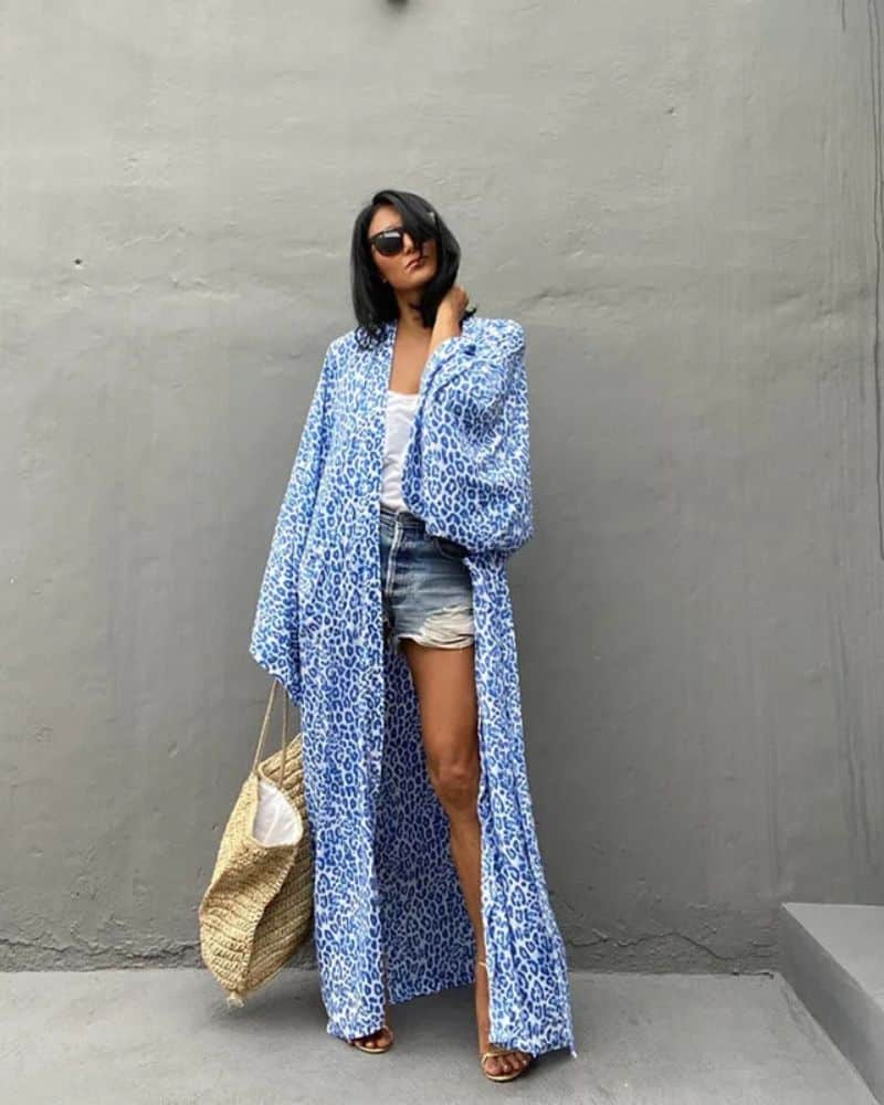 Women's Kimono with Leopard Print Blue - Image 4