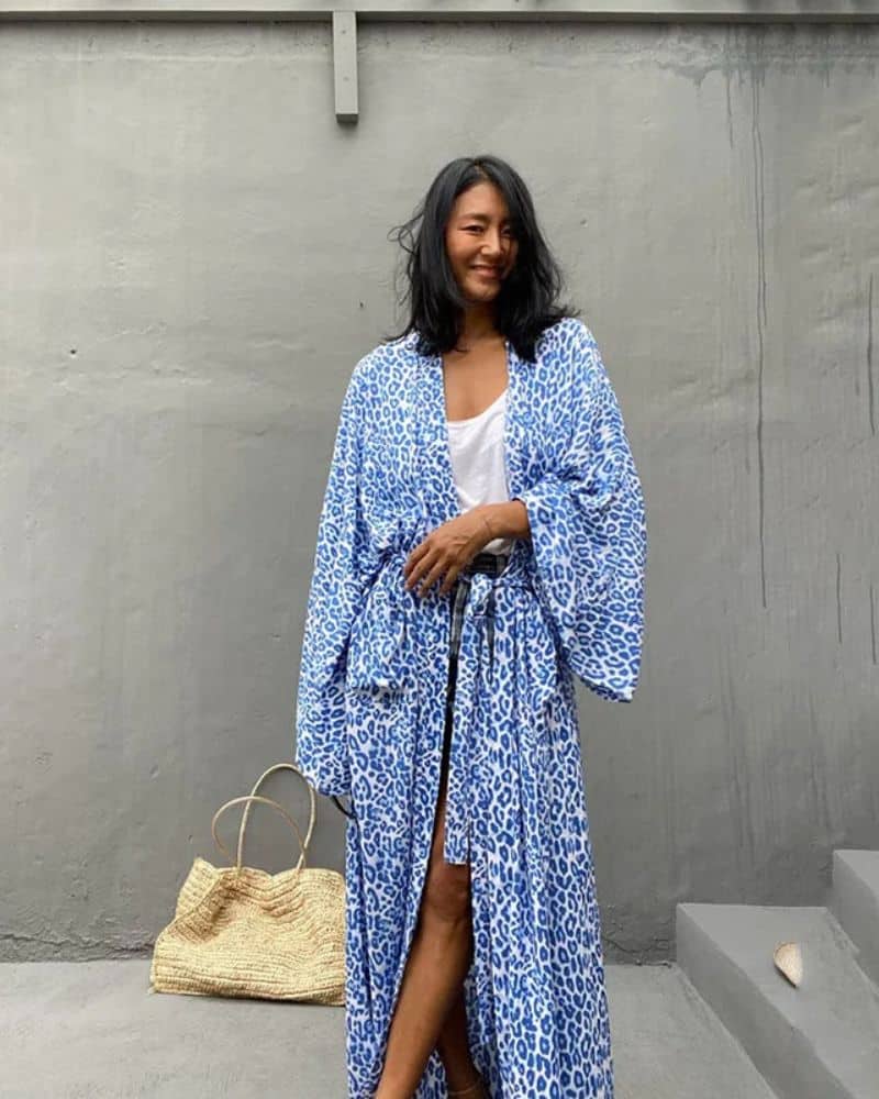 Women's Kimono with Leopard Print Blue - Image 5