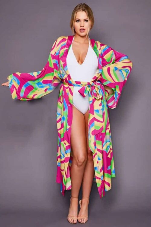 Women's Kimono with Abstract Prints and Colorfuls