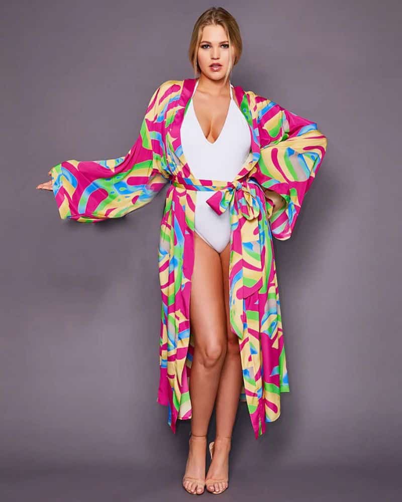 Women's Kimono with Abstract Prints and Colorfuls
