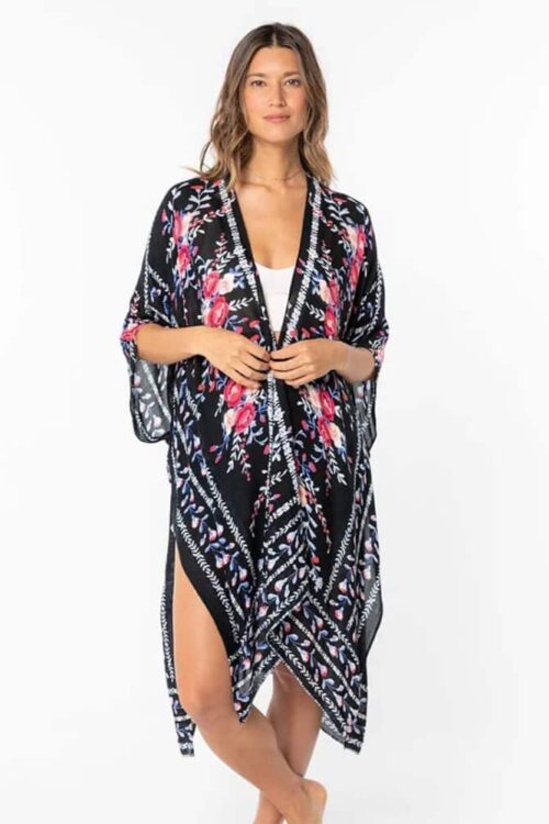 Women's Kimono Black with Floral Prints Colorfuls