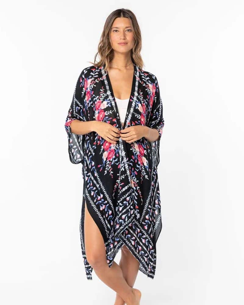 Women's Kimono Black with Floral Prints Colorfuls