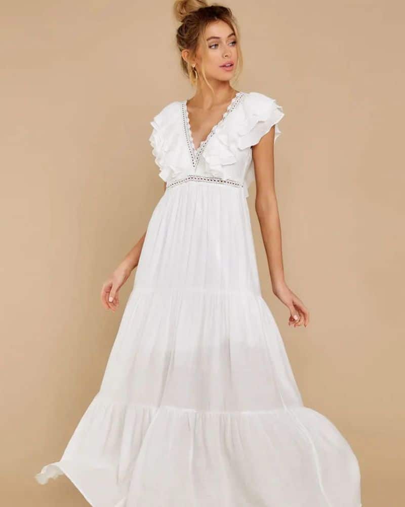 Bohemian Glamorous White Ruffle Dress