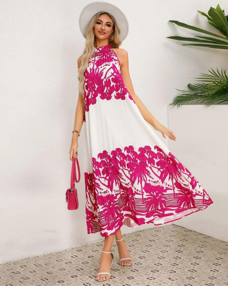 Bohemian Chic with Print of Palmier Dress