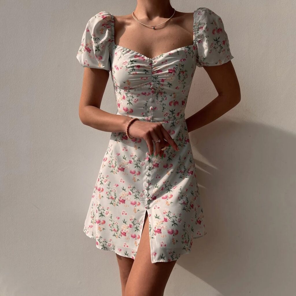 Bohemian Mini Dress and Elegant with Buttons