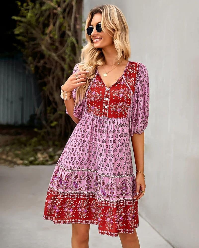 Bohemian Mini Dress with Elegant Patterns and Chics