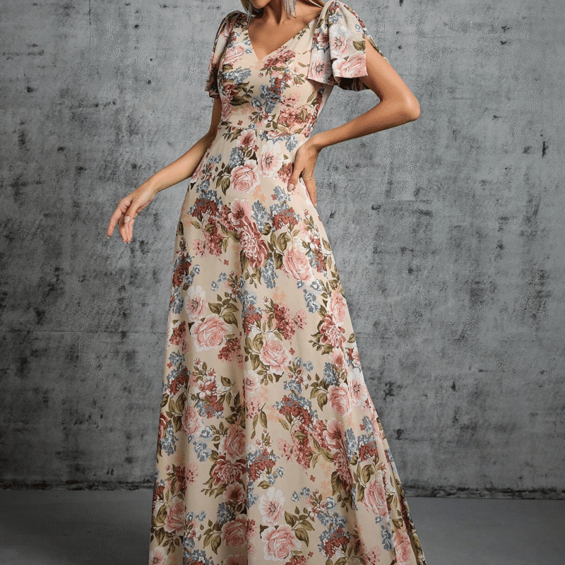 Floral v-neck butterfly sleeve dress