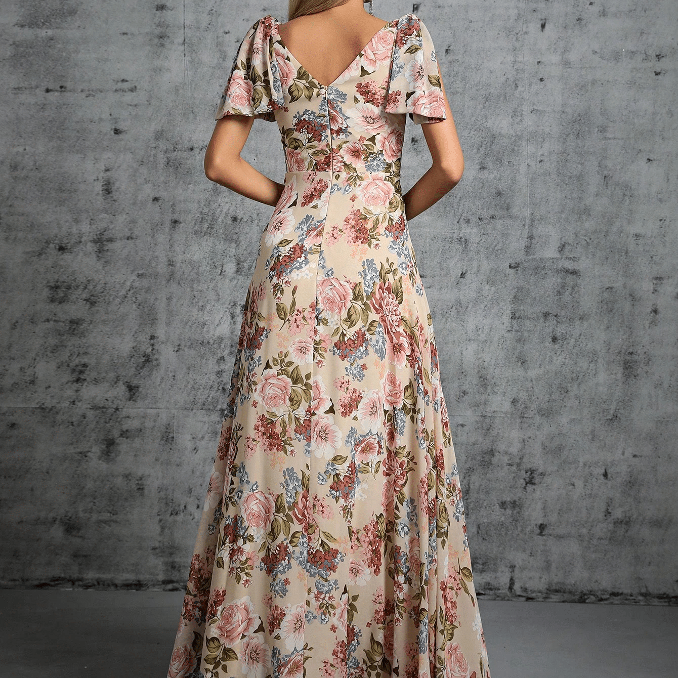 Floral v-neck butterfly sleeve dress - Image 2