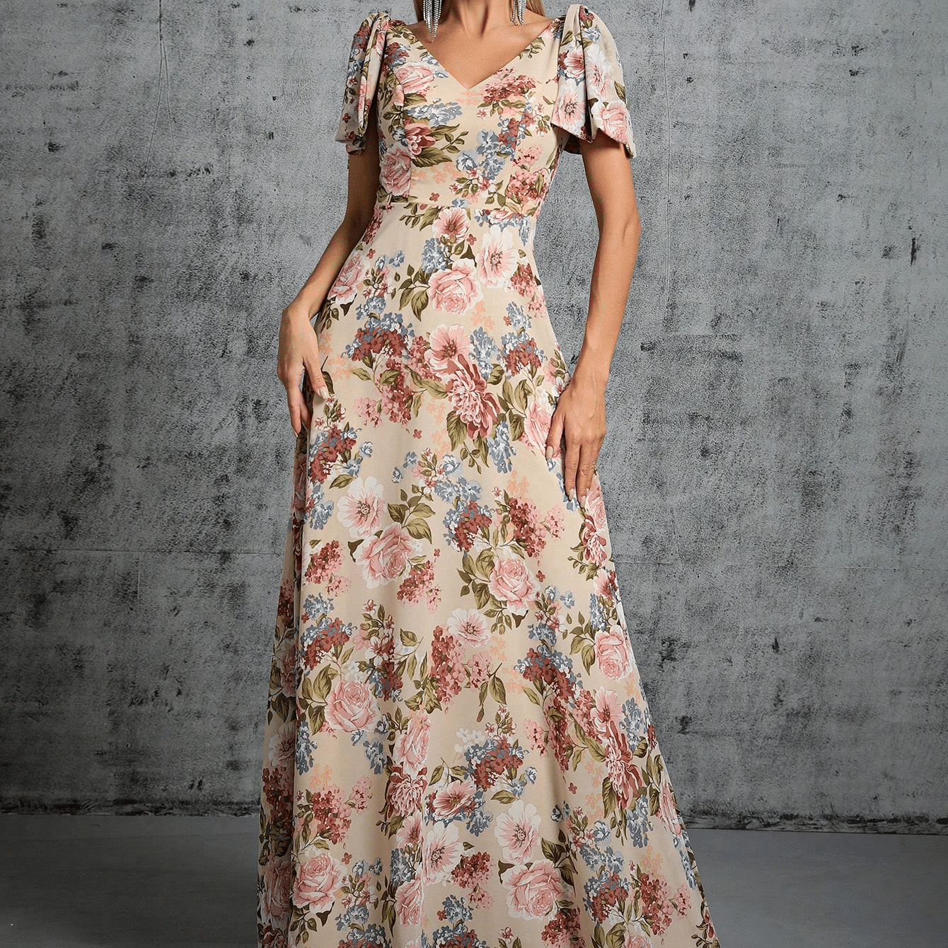 Floral v-neck butterfly sleeve dress - Image 4