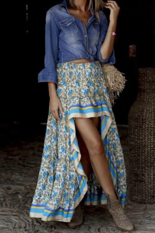 Bohemian Bold with Floral Print Skirt