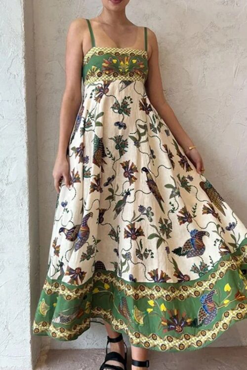 Bohemian with Print Floral and of Oiseaux Dress