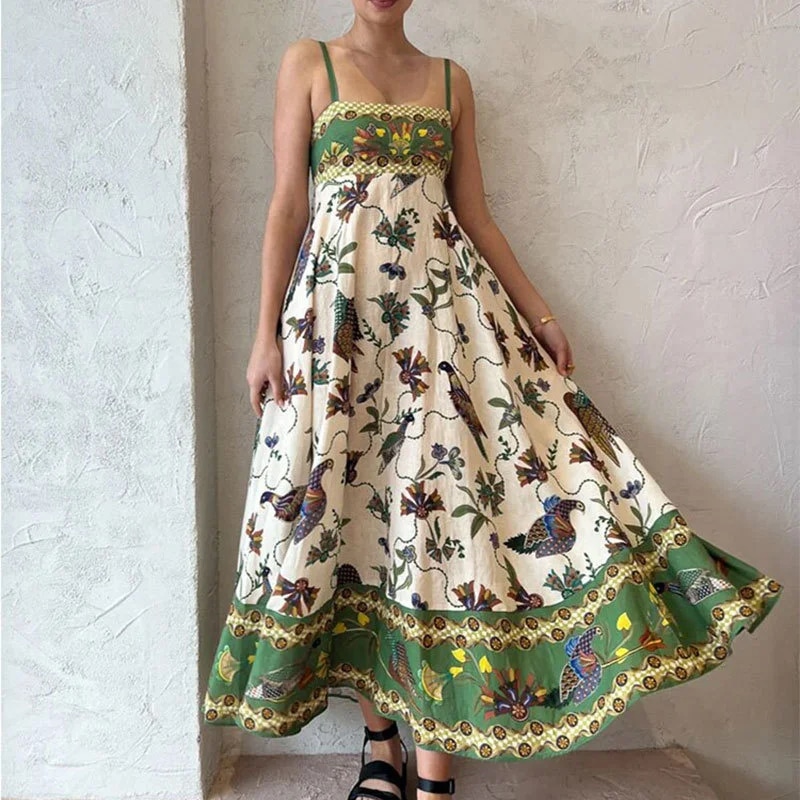 Bohemian with Print Floral and of Oiseaux Dress