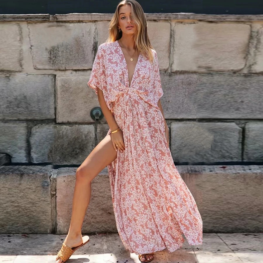 Bohemian Maxi Dress with V-Neck