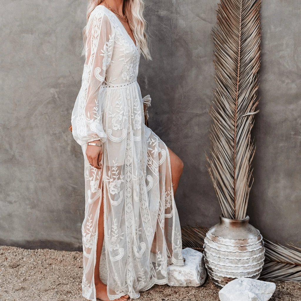 Bohemian Maxi Dress Lace with Slit - Image 2