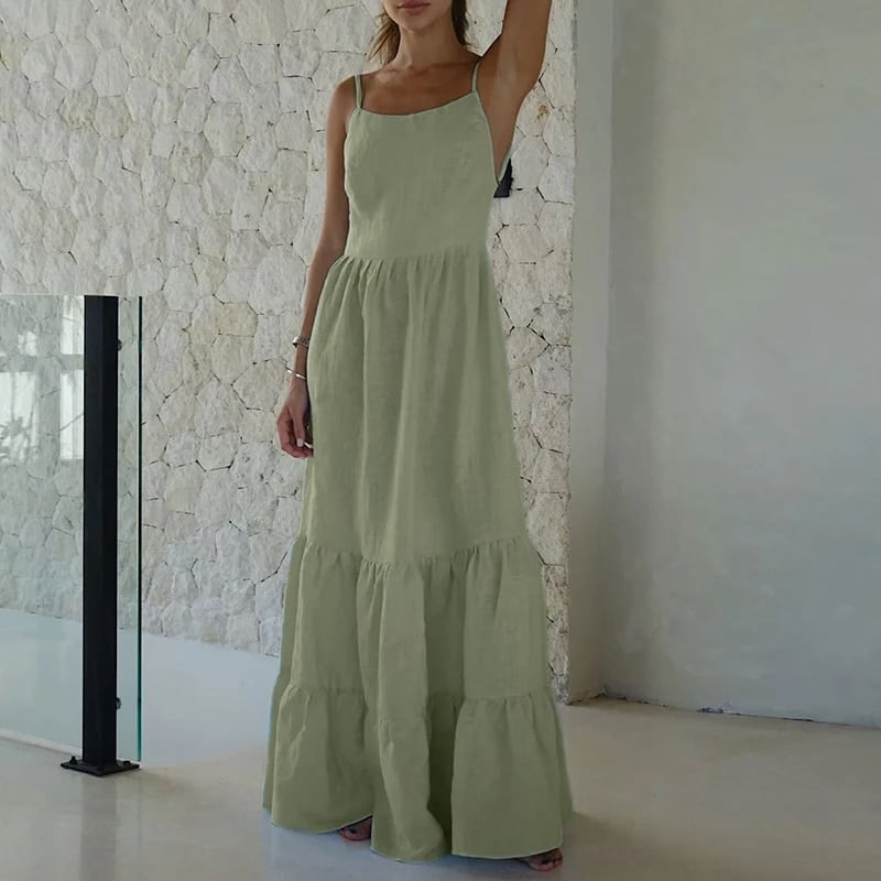 Bohemian Maxi Dress with Lace-Up at the Back