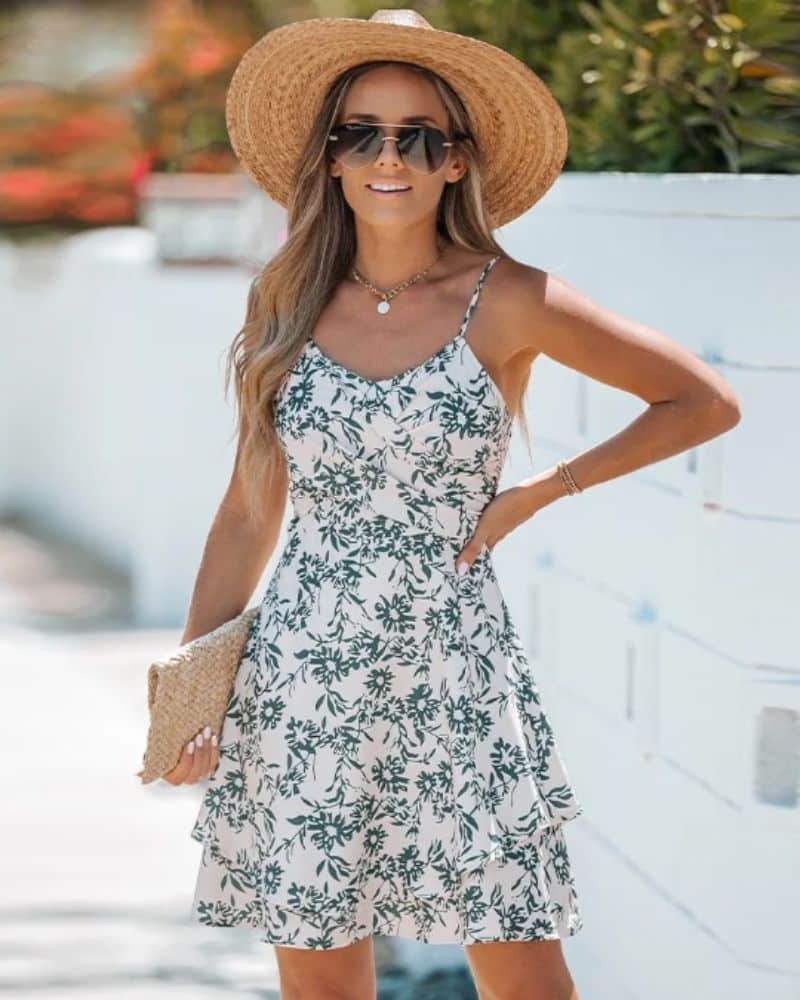 Bohemian Sleeveless with Floral Print Green Dress - Image 3
