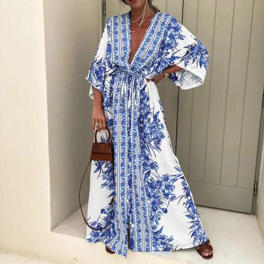 With Long Sleeves with Belt Kimono Dress