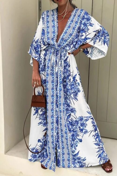 With Long Sleeves with Belt Kimono Dress