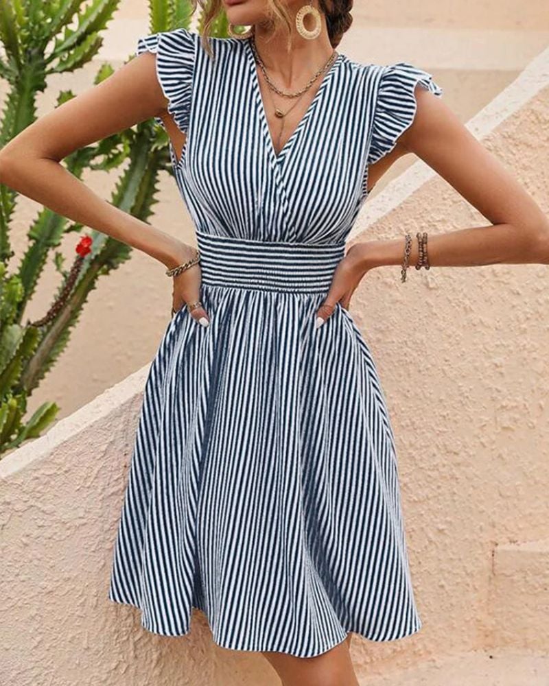 Bohemian Striped and Fitted Casual Style Dress