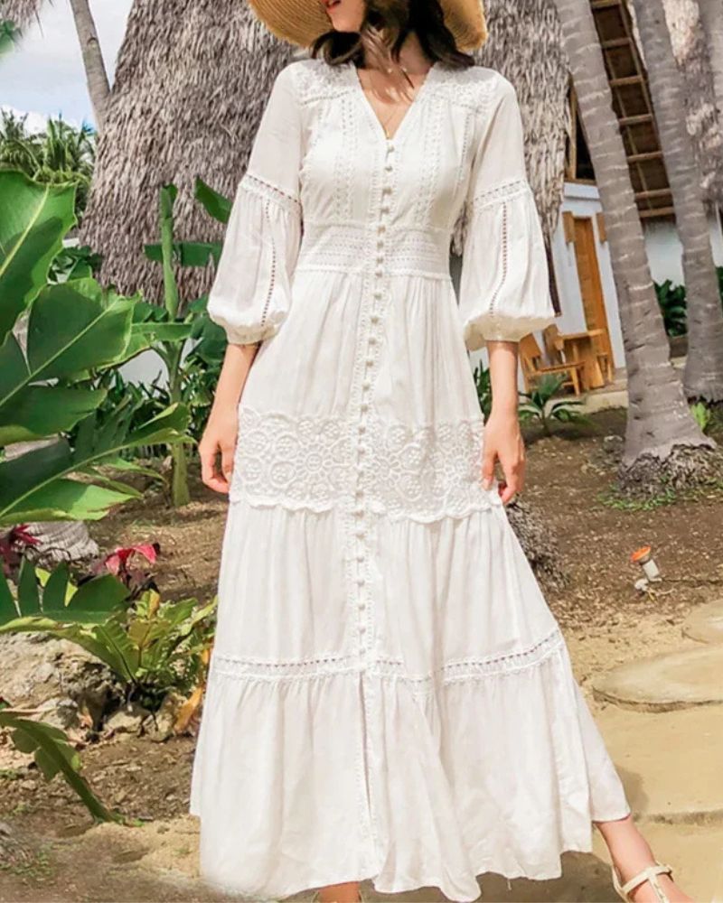 Bohemian Vintage Style with Buttons Dress