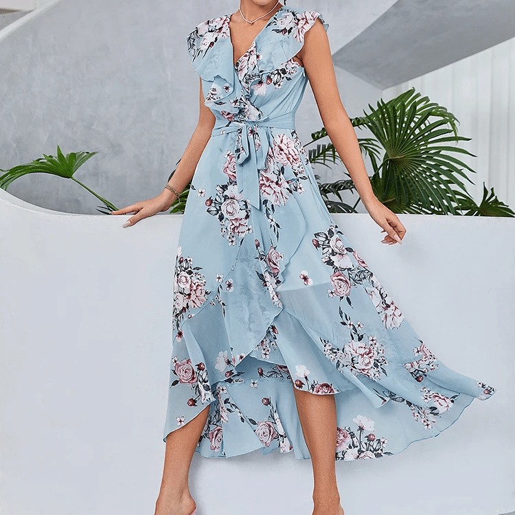 Cottagecore Blue Sleeveless and Sophisticated Dress - Image 5