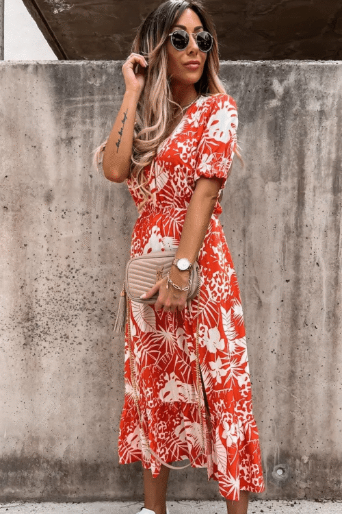 Cottagecore with Buttons and Side Slit Dress