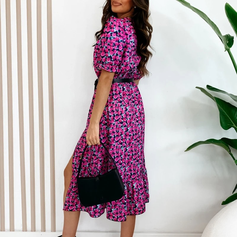 Cottagecore with Belt and V-Neck Dress - Image 3