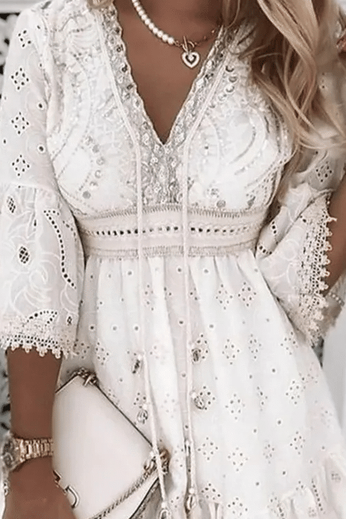 Cottagecore Lace with Long Sleeves Dress