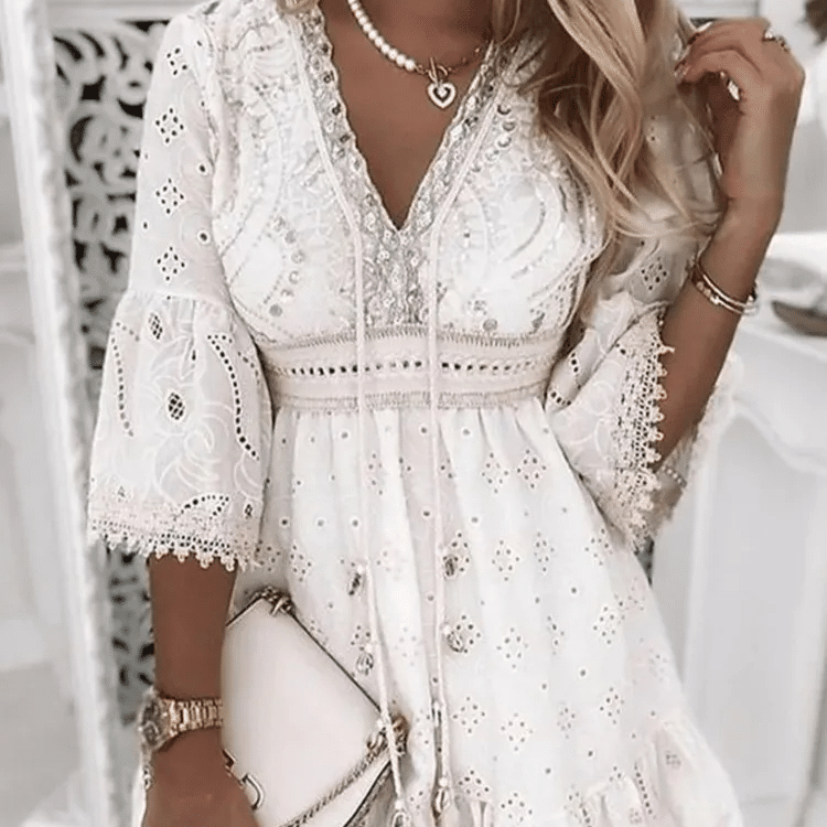 Cottagecore Lace with Long Sleeves Dress