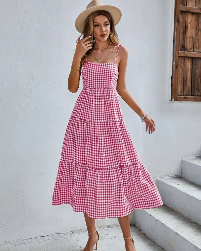 Cottagecore Design with Checkered with Straps Dress