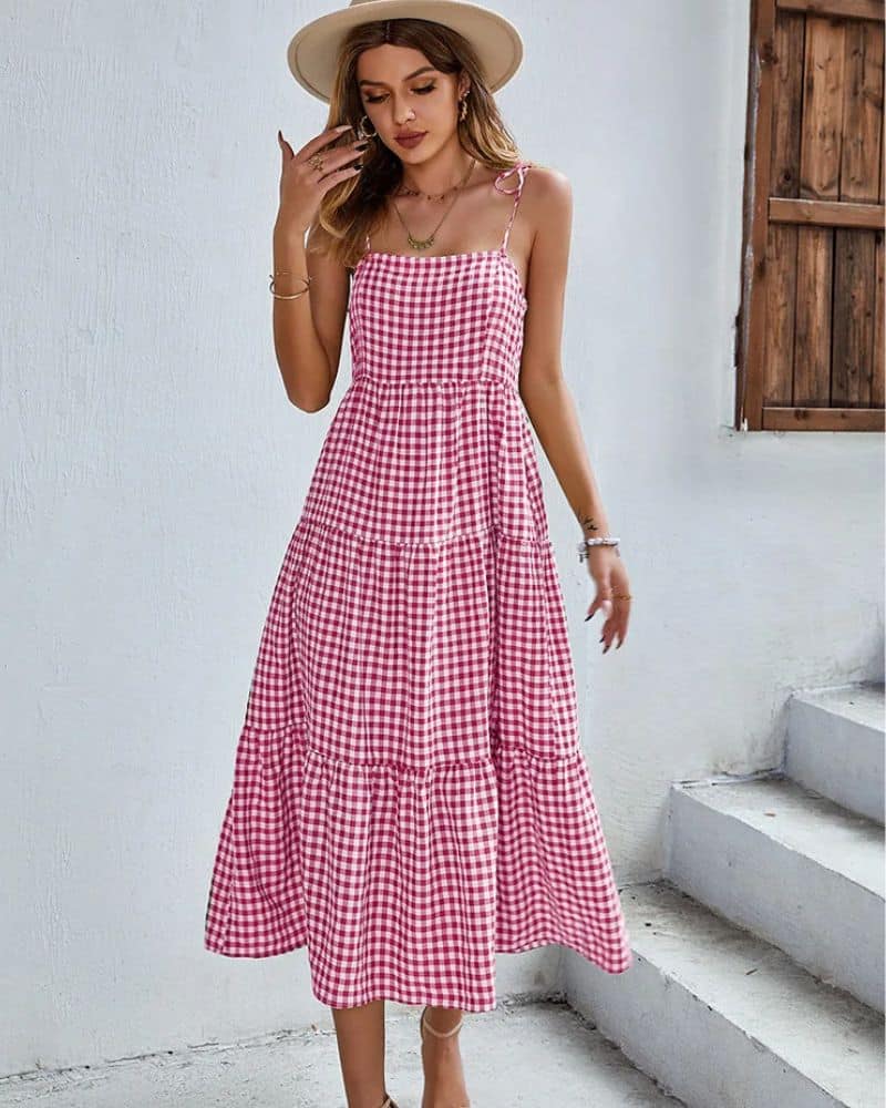 Cottagecore design with checkered with straps dress - Image 2