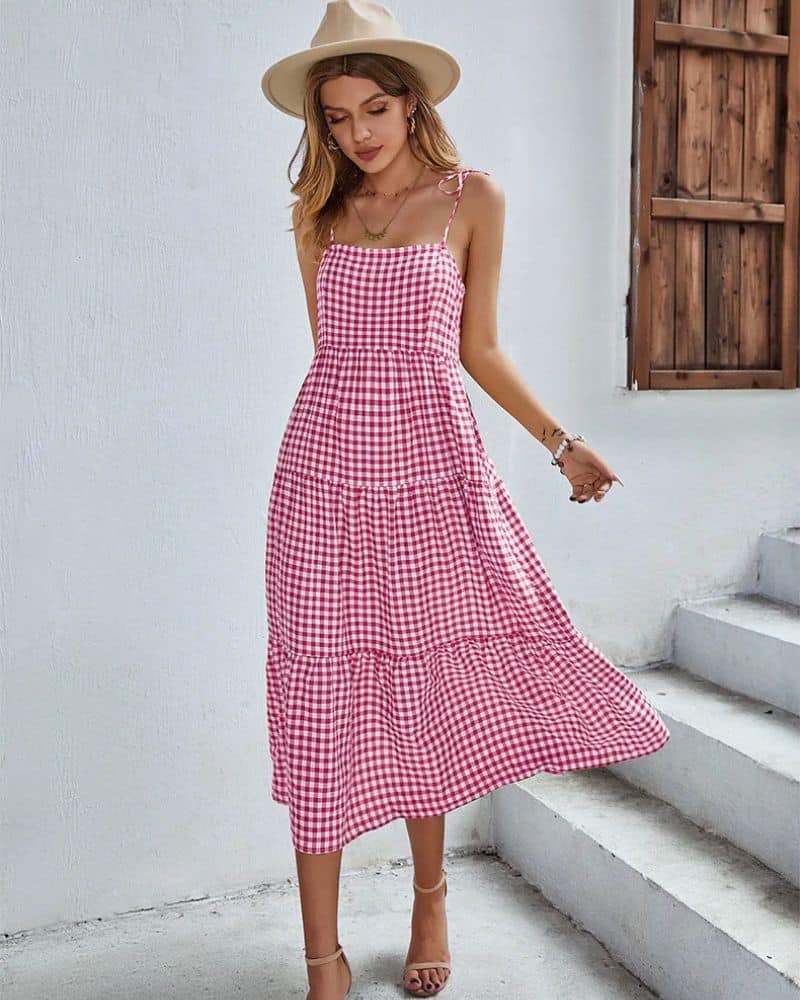 Cottagecore design with checkered with straps dress - Image 3