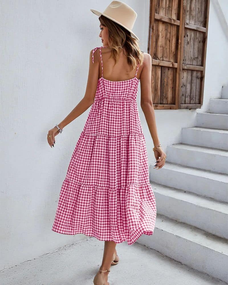 Cottagecore design with checkered with straps dress - Image 4