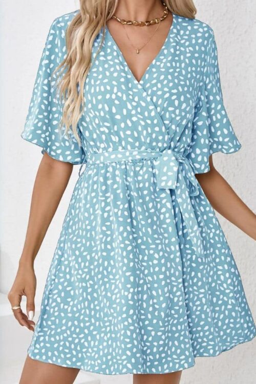 Cottagecore with Print and Belt at the Waist Dress