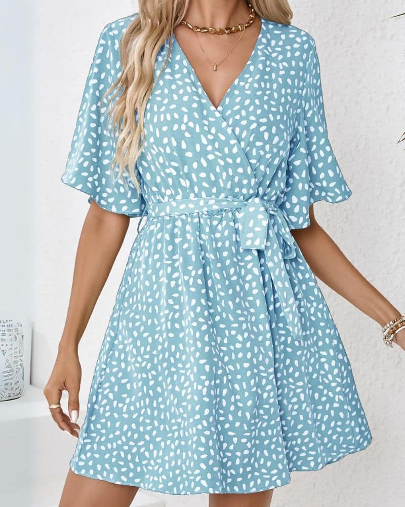 Cottagecore with Print and Belt at the Waist Dress