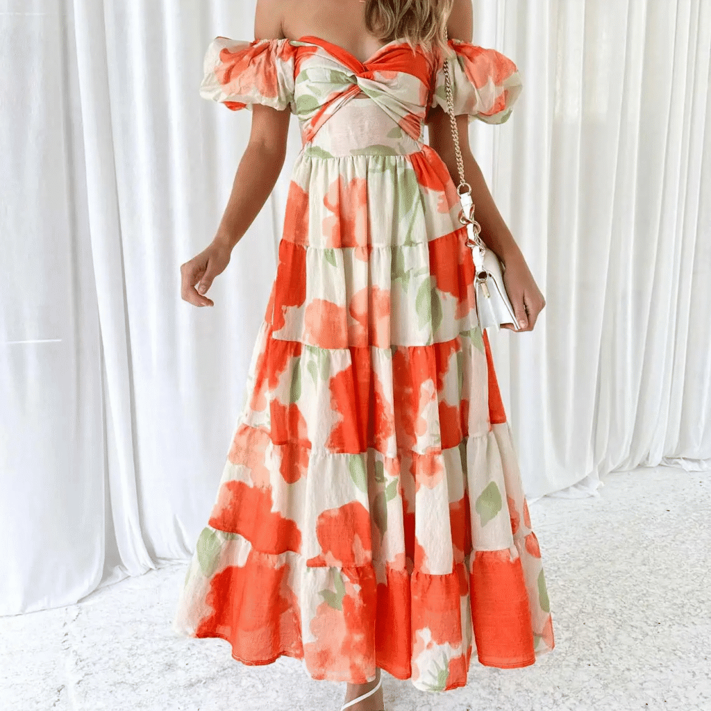 Cottagecore Long with Print Design Dress