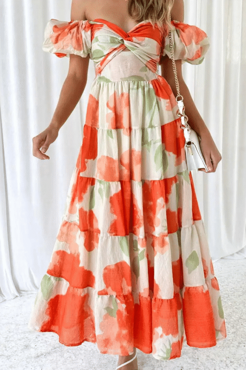 Cottagecore Long with Print Design Dress