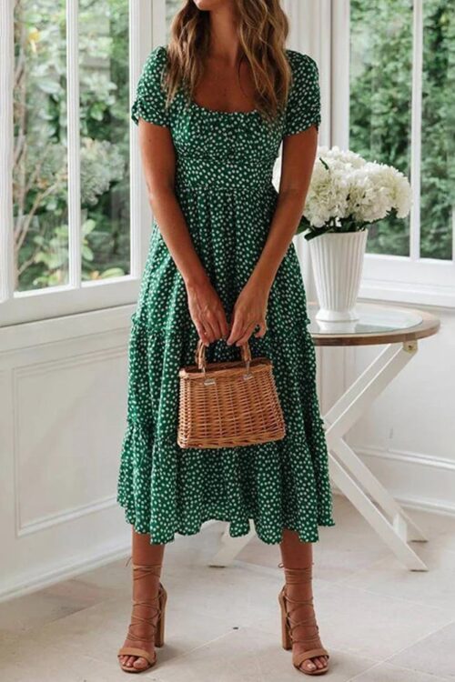Cottagecore with Short Sleeves with Print Dress