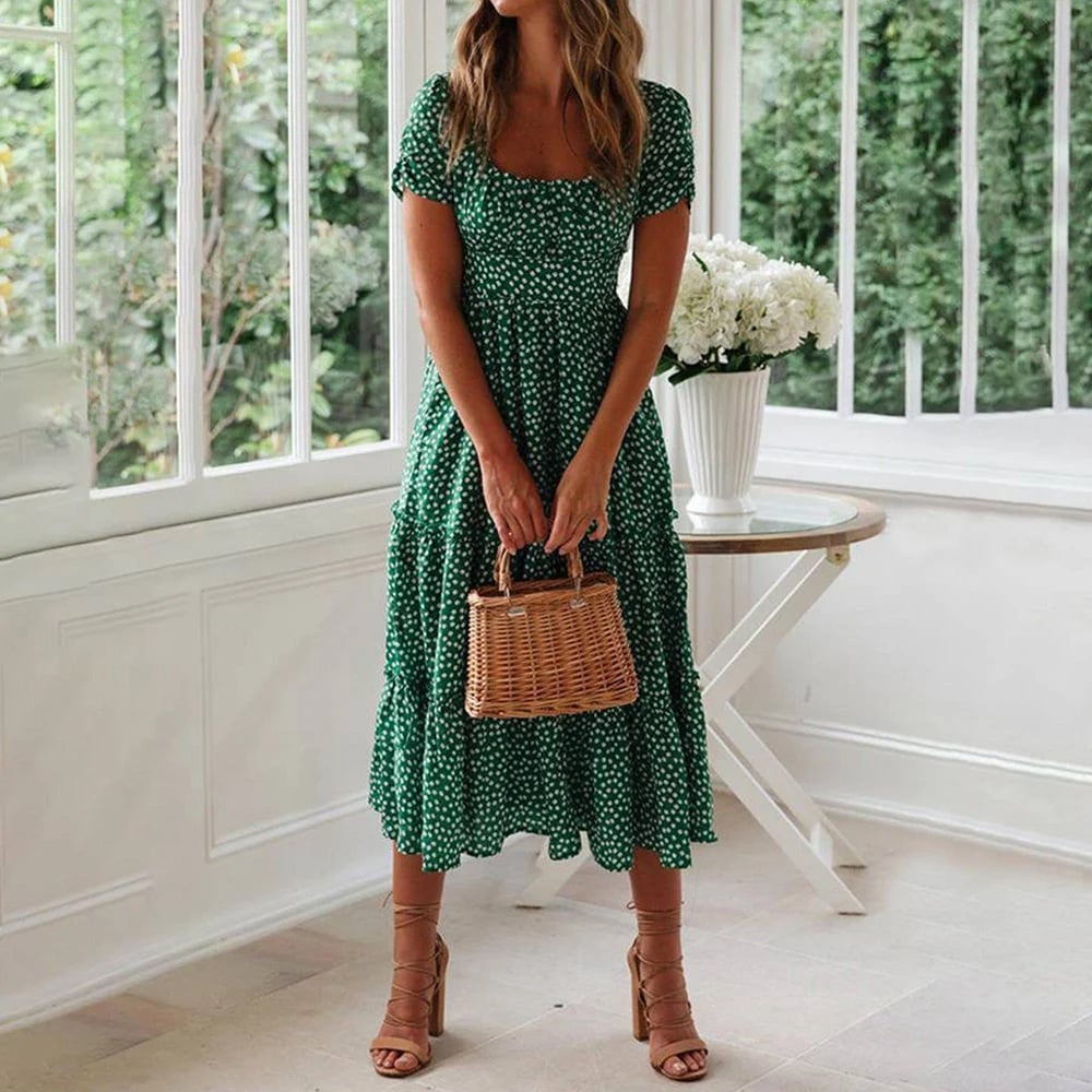 Cottagecore with Short Sleeves with Print Dress