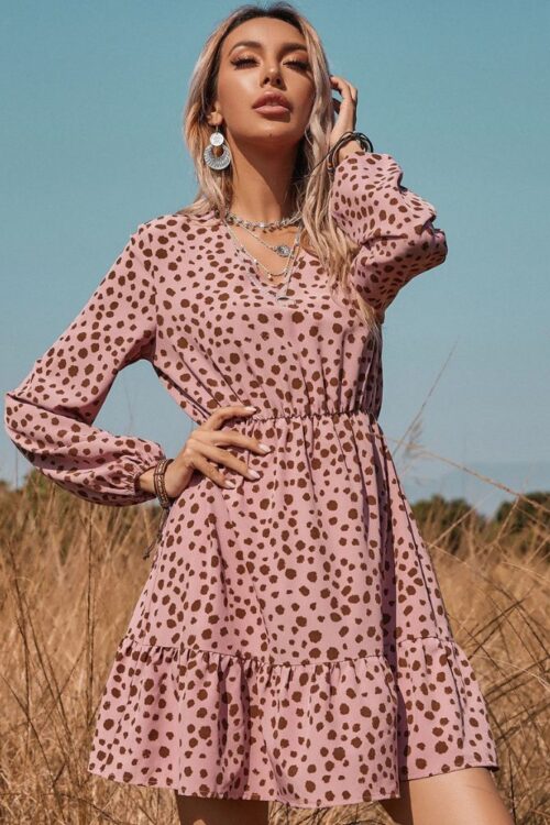 Cottagecore with Polka Dot Print and Long Sleeves Dress
