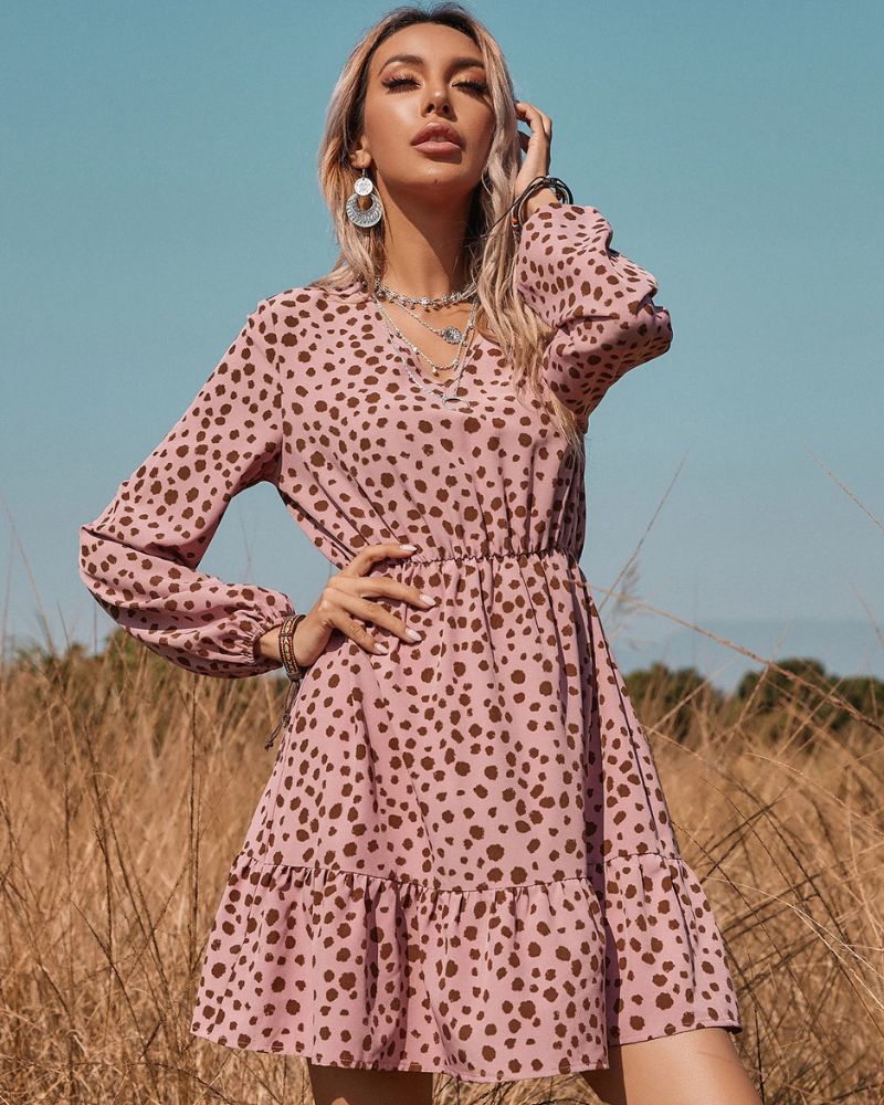 Cottagecore with Polka Dot Print and Long Sleeves Dress