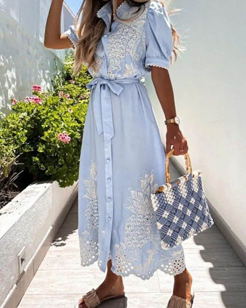 Cottagecore Refined with Belt and with Buttons Dress